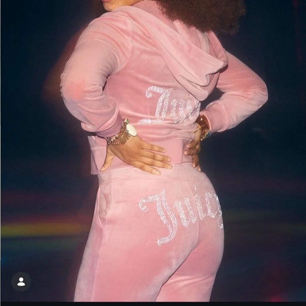 NEW! JUICY COUTURE Velour OG small Bling Tracksuit Set in pink